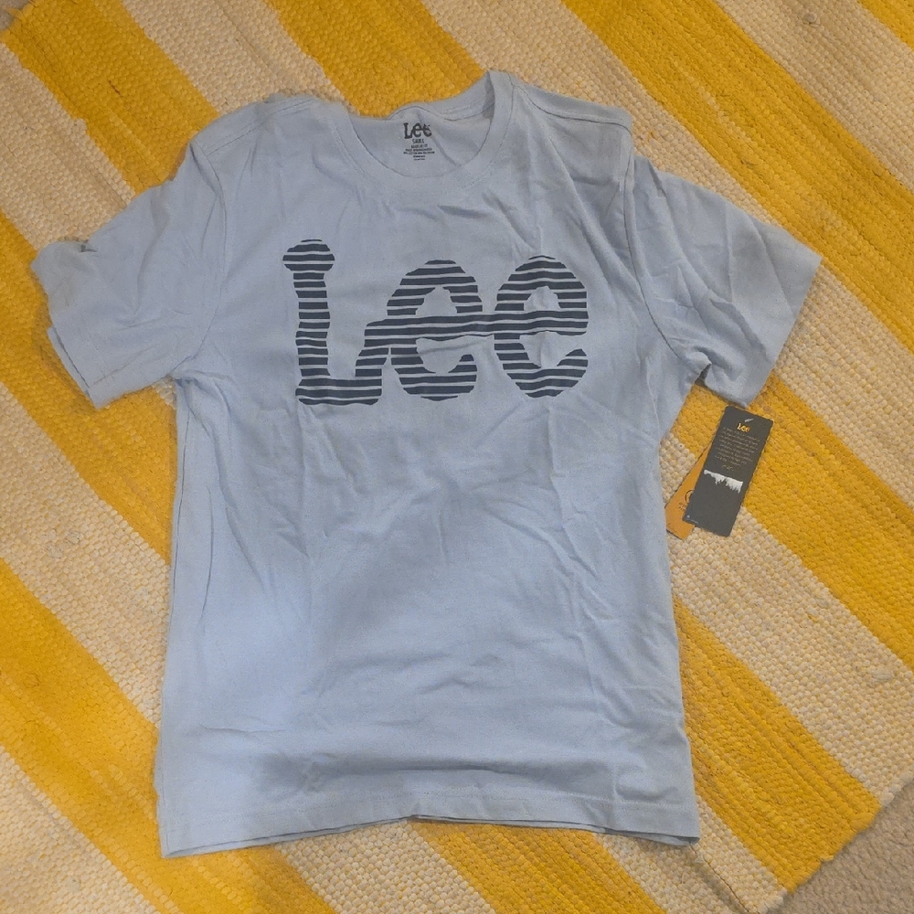 SOLD-Lee Light Gray Striped Logo Tee - Size S